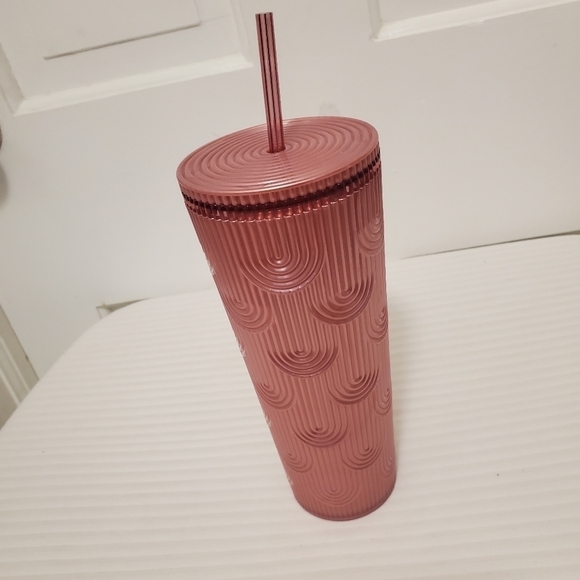 NWT Starbucks Dusty Rose Shimmer Shell Mermaid Scales Cold Cup Tumbler 24 oz. - Picture 3 of 10